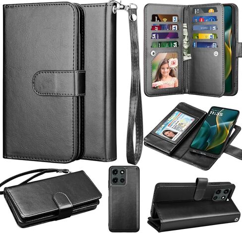 Wallet Case for Motorola Moto G 5G 2025, for Moto G 5G Case 2025, PU Leather Credit Card Holder [9 Card Slots] Folio Flip Detachable Magnetic Cover Kickstand & Lanyard, Wine Red in Kuwait