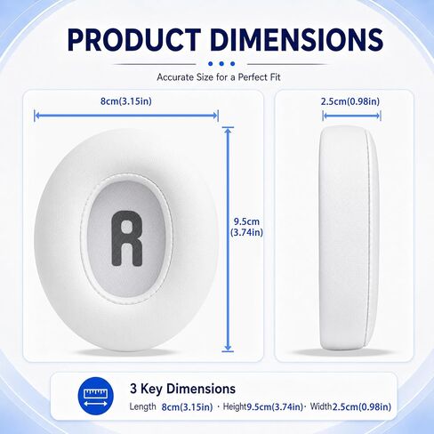 وسائد أذن بديلة لسماعات JBL Tune 700BT، 710BT، 720BT، 750BTNC، 760NC، 770NC، وسائد سميكة للغاية، غطاء أكواب الأذن، سماعة رأس من الجلد الناعم وإسفنج الذاكرة - أبيض in Kuwait