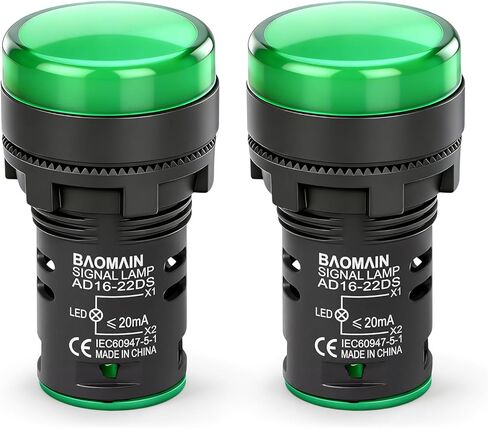 ضوء مؤشر LED من Baomain AD16-22D AC220V 20 مللي أمبير موفر للطاقة باللون الأخضر، عبوة من قطعتين in Kuwait