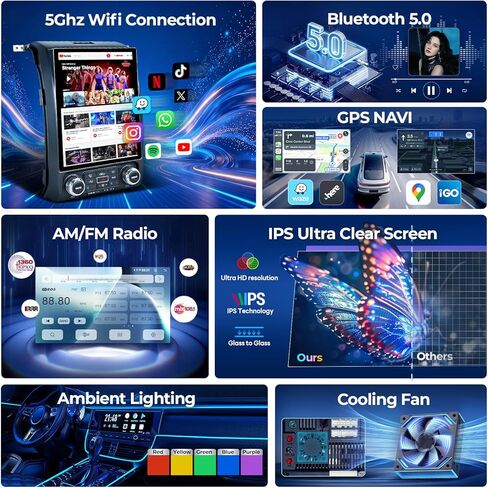 12.1 Inch 8Core for Ford F150 Radio 2013 2014, 8Core Android 13 T-Style Screen F-150 Head Unit with Carplay Android Auto GPS 5G WiFi FM/AM 48EQ 1080P Backup Camera Type-C Fast Charging 4+64G in Kuwait
