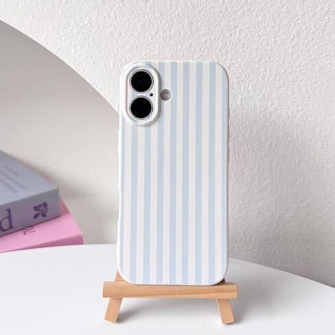 جراب Lovmooful متوافق مع هاتف iPhone 17، لون لطيف مخطط مع تصميم جمالي للفتيات والنساء، ناعم من مادة TPU مقاوم للصدمات وأكثر حماية للفتيات لهاتف iPhone 17 - أزرق in Kuwait