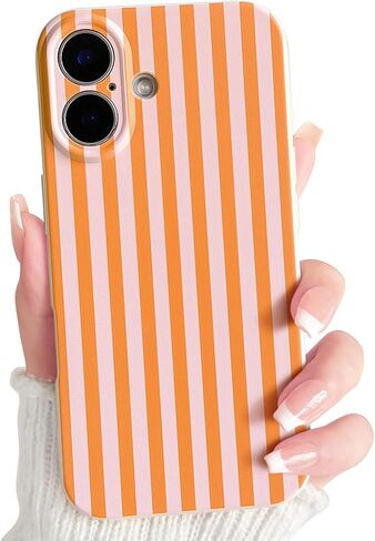 جراب Lovmooful متوافق مع هاتف iPhone 17، لون لطيف مخطط مع تصميم جمالي للفتيات والنساء، ناعم من مادة TPU مقاوم للصدمات وأكثر حماية للفتيات لهاتف iPhone 17 - أزرق in Kuwait