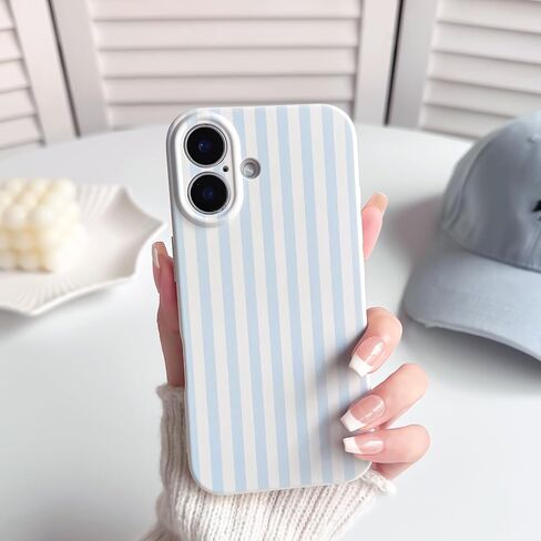 جراب Lovmooful متوافق مع هاتف iPhone 17، لون لطيف مخطط مع تصميم جمالي للفتيات والنساء، ناعم من مادة TPU مقاوم للصدمات وأكثر حماية للفتيات لهاتف iPhone 17 - أزرق in Kuwait