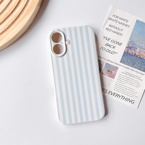 جراب Lovmooful متوافق مع هاتف iPhone 17، لون لطيف مخطط مع تصميم جمالي للفتيات والنساء، ناعم من مادة TPU مقاوم للصدمات وأكثر حماية للفتيات لهاتف iPhone 17 - أزرق in Kuwait