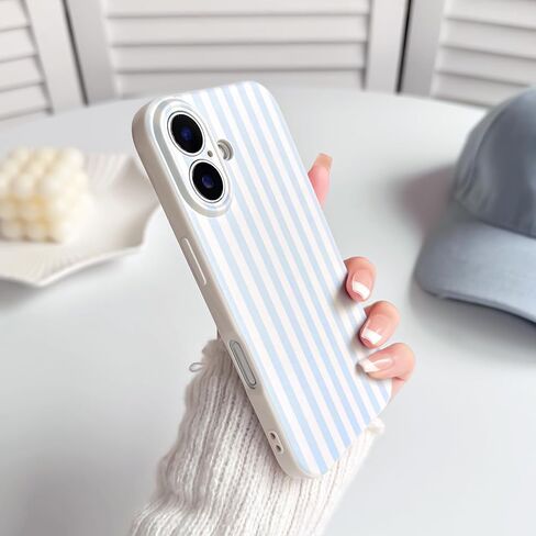 جراب Lovmooful متوافق مع هاتف iPhone 17، لون لطيف مخطط مع تصميم جمالي للفتيات والنساء، ناعم من مادة TPU مقاوم للصدمات وأكثر حماية للفتيات لهاتف iPhone 17 - أزرق in Kuwait