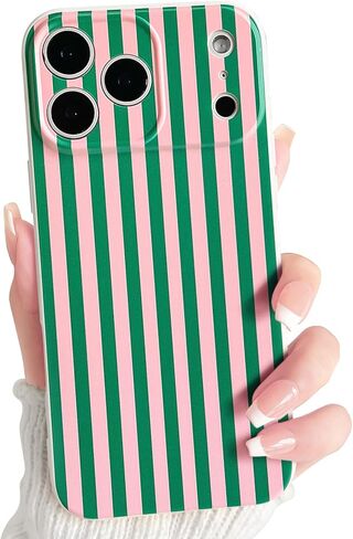 جراب Lovmooful متوافق مع هاتف iPhone 17، لون لطيف مخطط مع تصميم جمالي للفتيات والنساء، ناعم من مادة TPU مقاوم للصدمات وأكثر حماية للفتيات لهاتف iPhone 17 - أزرق in Kuwait