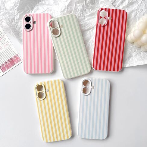 جراب Lovmooful متوافق مع هاتف iPhone 17، لون لطيف مخطط مع تصميم جمالي للفتيات والنساء، ناعم من مادة TPU مقاوم للصدمات وأكثر حماية للفتيات لهاتف iPhone 17 - أزرق in Kuwait