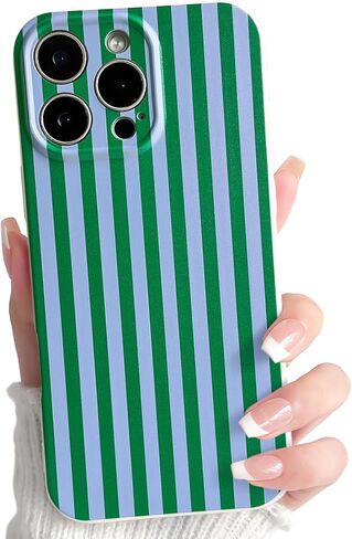 جراب Lovmooful متوافق مع هاتف iPhone 17، لون لطيف مخطط مع تصميم جمالي للفتيات والنساء، ناعم من مادة TPU مقاوم للصدمات وأكثر حماية للفتيات لهاتف iPhone 17 - أزرق in Kuwait