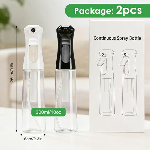 Mist Spray Bottle for Hair (10oz/300ml) - 2 Pcs Continuous Spray Bottle for Salons Cleaning Plants Gardening in Saudi Arabia