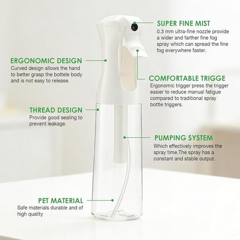 Mist Spray Bottle for Hair (10oz/300ml) - 2 Pcs Continuous Spray Bottle for Salons Cleaning Plants Gardening in Saudi Arabia