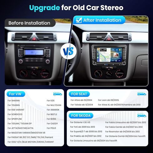 2G+64G لسيارة VW Passat Jetta Tiguan Golf MK5 MK6 T5 Polo Car Radio Stereo Android 13 مع Carplay اللاسلكي//Android Auto، شاشة لمس 7 بوصة اثنان USB، GPS، FM/RDS، SWC، كاميرا احتياطية بلوتوث عالية الدقة in Kuwait