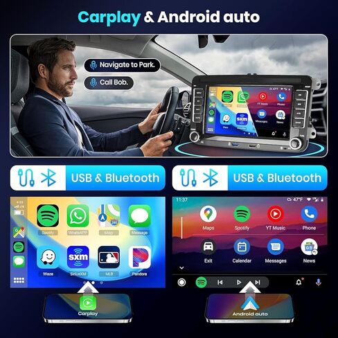 2G+64G لسيارة VW Passat Jetta Tiguan Golf MK5 MK6 T5 Polo Car Radio Stereo Android 13 مع Carplay اللاسلكي//Android Auto، شاشة لمس 7 بوصة اثنان USB، GPS، FM/RDS، SWC، كاميرا احتياطية بلوتوث عالية الدقة in Kuwait