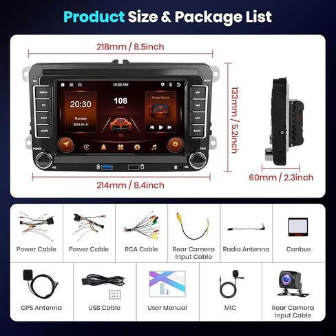 2G+64G لسيارة VW Passat Jetta Tiguan Golf MK5 MK6 T5 Polo Car Radio Stereo Android 13 مع Carplay اللاسلكي//Android Auto، شاشة لمس 7 بوصة اثنان USB، GPS، FM/RDS، SWC، كاميرا احتياطية بلوتوث عالية الدقة in Kuwait