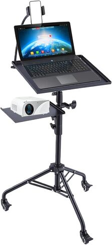 Asixxsix Laptop Projector Tripod Stand, 2 Shelves Mobile Laptop Cart 28-51.2 Inch Adjustable Height Portable Tablet Tripod Stand with Swivel Casters and Phone Holder for Home Office Studio in Kuwait