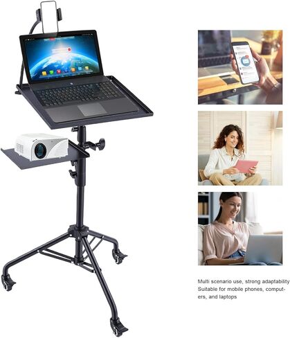 Asixxsix Laptop Projector Tripod Stand, 2 Shelves Mobile Laptop Cart 28-51.2 Inch Adjustable Height Portable Tablet Tripod Stand with Swivel Casters and Phone Holder for Home Office Studio in Kuwait