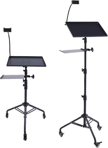 Asixxsix Laptop Projector Tripod Stand, 2 Shelves Mobile Laptop Cart 28-51.2 Inch Adjustable Height Portable Tablet Tripod Stand with Swivel Casters and Phone Holder for Home Office Studio in Kuwait