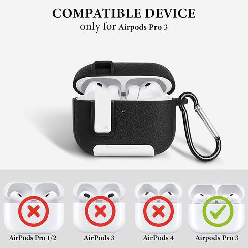 غطاء حماية متين من Geekria متوافق مع Apple AirPods Pro 3 (2025)، غطاء كامل للجسم مقاوم للصدمات مع قفل قلاب آمن وحامل هاتف مدمج (أسود) in Kuwait