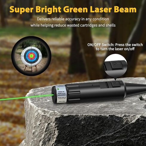 USB Rechargeable Bore Sight Laser, Green Laser Bore Sighter with 32 Adapters fit 0.17 to 12GA Calibers for All Gun, Multiple Caliber Bore Laser Sighting in Kuwait
