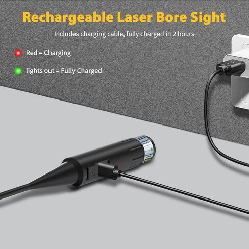 USB Rechargeable Bore Sight Laser, Green Laser Bore Sighter with 32 Adapters fit 0.17 to 12GA Calibers for All Gun, Multiple Caliber Bore Laser Sighting in Kuwait