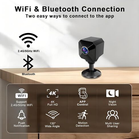 Mini Wireless Camera - 4K HD Nanny Cam - 2.4/5GHz WiFi - Small Indoor Security Camera with Motion Detection, Night Vision, Magnetic Base, APP Control, Cloud & Local Storage for Home, Office, Baby, Pet in Saudi Arabia