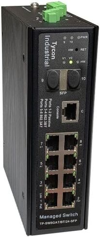 TP-SW8GAT/BT/24-SFP - Managed 8 Port Industrial PoE Switch, 2 1Gb SFP, Ports 1-2 24/48V Passive or 802.3AT, Ports 3-4 802.3BT 90W, Ports 5-8 802.3AT 30W PoE in Kuwait