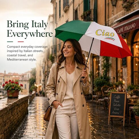 مظلة السفر الإيطالية Ciao القابلة للطي - من مجموعة منتجات الفخر الإيطالية في PSILoveItaly FBA in Kuwait
