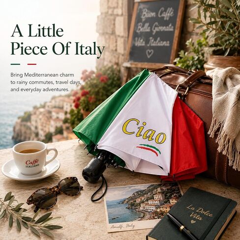 مظلة السفر الإيطالية Ciao القابلة للطي - من مجموعة منتجات الفخر الإيطالية في PSILoveItaly FBA in Kuwait
