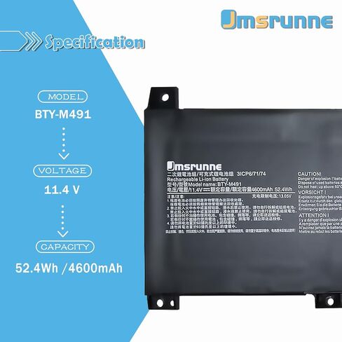 BTY-M491 52.4Wh Laptop Battery Replacement for MSI Modern 15 A10M A10M-028DE A10RB A10RAS A10RD A11M A11SB A4M A4MW Summit B15 A11M Stealth 15M 11.4V (White Connector 8 Wires) in Kuwait