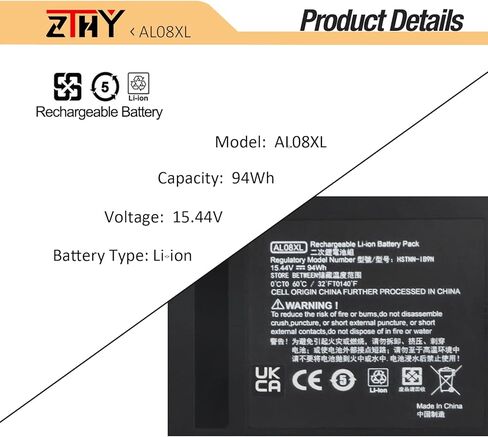 ZTHY AL08XL استبدال بطارية الكمبيوتر المحمول HP ZBook Fury 15 G7 G8 Fury 17 G7 G8 Mobile Workstation Series AL08094XL L86212-001 HSTNN-OB1S HSTNN-IB9N L86155-AC1 L86155-1C1 L86212-001 15.44V 94Wh in Kuwait