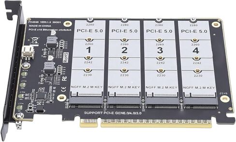 GOWENIC M.2 PCIe NVMe Adapter SSD Expansion Card, M.2 PCIE 5.0 Adapter Card 4 Port to X16 Key Hard Drive Converter Reader Supports 3.0, 4.0 in Kuwait