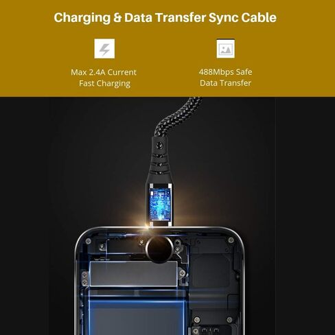 كابل شحن USB سلك بيانات مضفر من النايلون متوافق مع هاتف XS Max/8/8Plus 7/7Plus 6/6Plus 6s/6s Plus 5s/5c/5 Pad، 6FT أسود in Kuwait