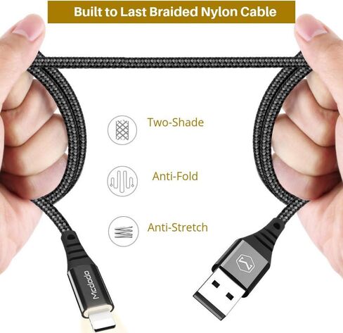 كابل شحن USB سلك بيانات مضفر من النايلون متوافق مع هاتف XS Max/8/8Plus 7/7Plus 6/6Plus 6s/6s Plus 5s/5c/5 Pad، 6FT أسود in Kuwait