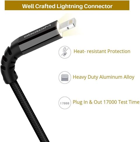 كابل شحن USB سلك بيانات مضفر من النايلون متوافق مع هاتف XS Max/8/8Plus 7/7Plus 6/6Plus 6s/6s Plus 5s/5c/5 Pad، 6FT أسود in Kuwait