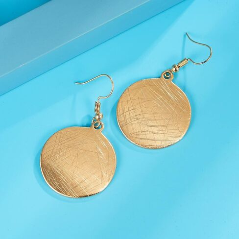 HONGYE Brushed Gold Silver Rose Gold Colored Round Disc Shaped Drop Earring Hook Earring in Saudi Arabia