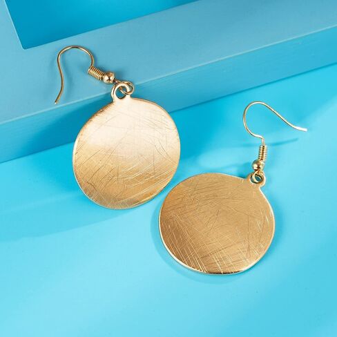 HONGYE Brushed Gold Silver Rose Gold Colored Round Disc Shaped Drop Earring Hook Earring in Saudi Arabia