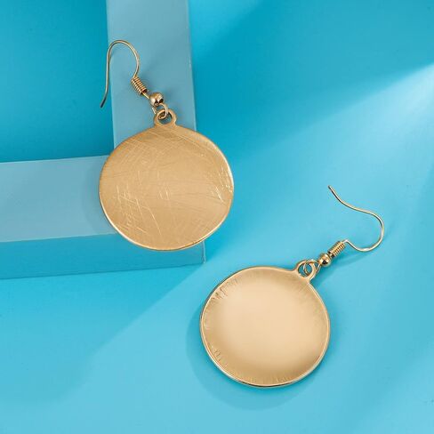 HONGYE Brushed Gold Silver Rose Gold Colored Round Disc Shaped Drop Earring Hook Earring in Saudi Arabia