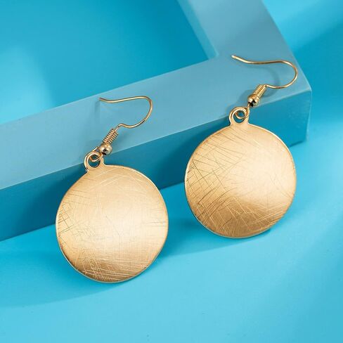 HONGYE Brushed Gold Silver Rose Gold Colored Round Disc Shaped Drop Earring Hook Earring in Saudi Arabia