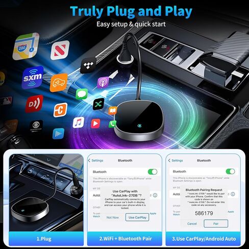 محول Carplay اللاسلكي لجهاز Apple iPhone iOS 10+، التوصيل والتشغيل، واي فاي 2.4/5 جيجا هرتز، ناقل حركة بلوتوث CarPlay منخفض الكمون، تشغيل لاسلكي للسيارات المختلفة مع Carplay السلكية في المصنع in Kuwait