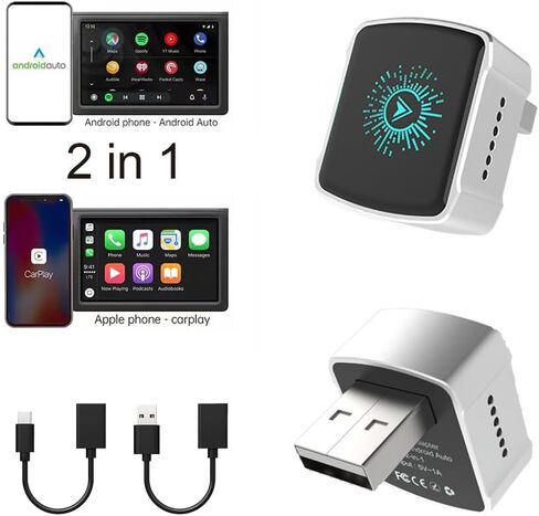 محول CarPlay اللاسلكي من ألياف الكربون، محول CarPlay اللاسلكي، ملحق السيارة 2 في 1 للتوصيل والتشغيل، مع محول USB-C، لمركبات CarPlay السلكية في المصنع (أسود) in Kuwait