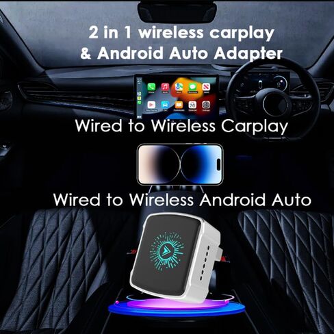محول CarPlay اللاسلكي من ألياف الكربون، محول CarPlay اللاسلكي، ملحق السيارة 2 في 1 للتوصيل والتشغيل، مع محول USB-C، لمركبات CarPlay السلكية في المصنع (أسود) in Kuwait