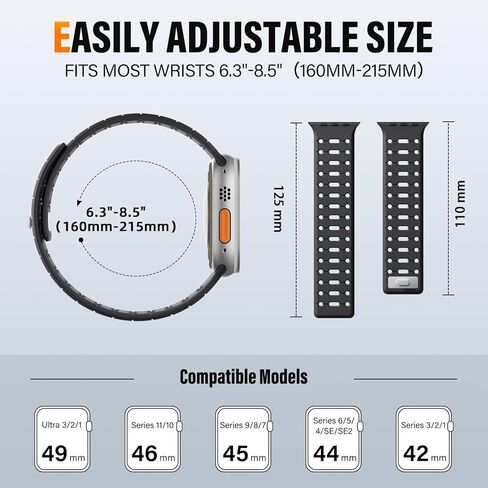 Magnetic Watch band Compatible with Apple Watch Ultra Bands for Men 49mm 44mm 45mm 46mm 42mm, Strong Magnet Silicone Breathable Sport Strap for iWatch Series 11 Ultra 3 Ultra 2 Se 10 9 8 7 6 5 4 1 in Kuwait