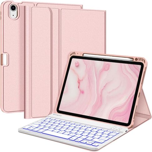 حافظة لوحة مفاتيح بإضاءة خلفية من FINTIE لجهاز iPad Air 11 بوصة M4/M3/M2 (2026/2025/2024)، iPad Air 5th/4th Gen 10.9 بوصة - غطاء TPU ناعم مع 7 ألوان خلفية لوحة مفاتيح بلوتوث قابلة للفصل، كتاب تكوين in Kuwait