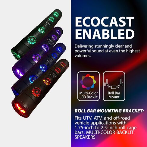 Gravity GTVL74BT 800 واط مكبر صوت بحري مزدوج الجوانب Powersports Marine، 8 مكبرات صوت، بلوتوث، إضاءة خلفية LED، مقاوم للماء، مقاوم للأوساخ، حامل قضيب لف، لمركبات UTV/ATV/الطرق الوعرة in Kuwait