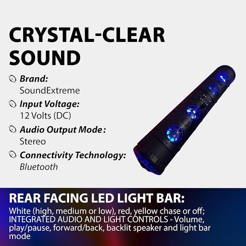 Gravity GTVL74BT 800 واط مكبر صوت بحري مزدوج الجوانب Powersports Marine، 8 مكبرات صوت، بلوتوث، إضاءة خلفية LED، مقاوم للماء، مقاوم للأوساخ، حامل قضيب لف، لمركبات UTV/ATV/الطرق الوعرة in Kuwait