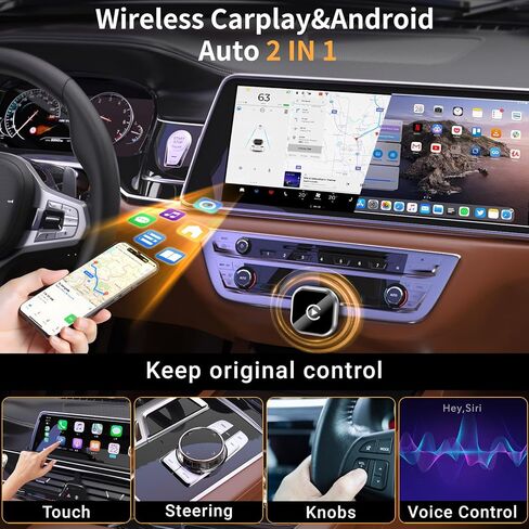2-in-1 Wireless CarPlay Adapter - Fast Auto-Connect, Stable Connection, Plug & Play Adapter for iPhone & Android Auto Compatible Cars (Silver) in Kuwait