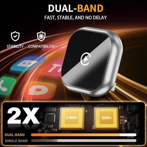 2-in-1 Wireless CarPlay Adapter - Fast Auto-Connect, Stable Connection, Plug & Play Adapter for iPhone & Android Auto Compatible Cars (Silver) in Kuwait