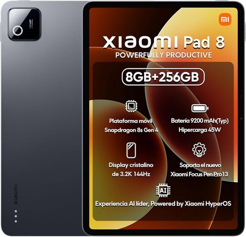 XIAOMI Pad 8 Ai WiFi Version Global (No Calls or Text) 11.2 inches 3.2K 144Hz 9200mAh Four Speakers 13 Mp Model 25097RP43G (Gray, 256GB + 8GB) in Kuwait