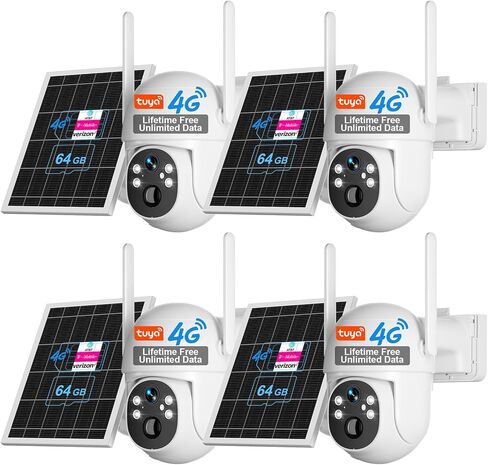 SANSCO 4G LTE Cellular Solar Security Camera Wireless Outdoor, Lifetime Free Unlimited Data, NO WiFi 2K Color Night Vision (4 Pack) in Kuwait