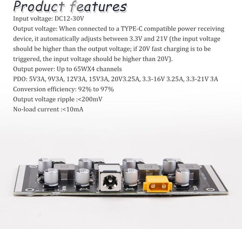 ZORZA 1 قطعة PD65W وحدة شحن سريع 4-Way Output USB-C لوحة محول الطاقة يدعم PD2.0/PD3.0 لشحن الهاتف الفعال تيار مستمر 12 ~ 30 فولت الإدخال in Kuwait