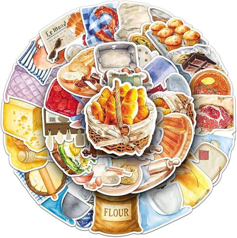 50PCS Baking Stickers, Waterproof Vinyl Watercolor Kitchen Utensil & Food Decor Decals for Skateboard, Fridge, Laptop, Phone, Luggage (1.64-2.28 Inches) in Kuwait